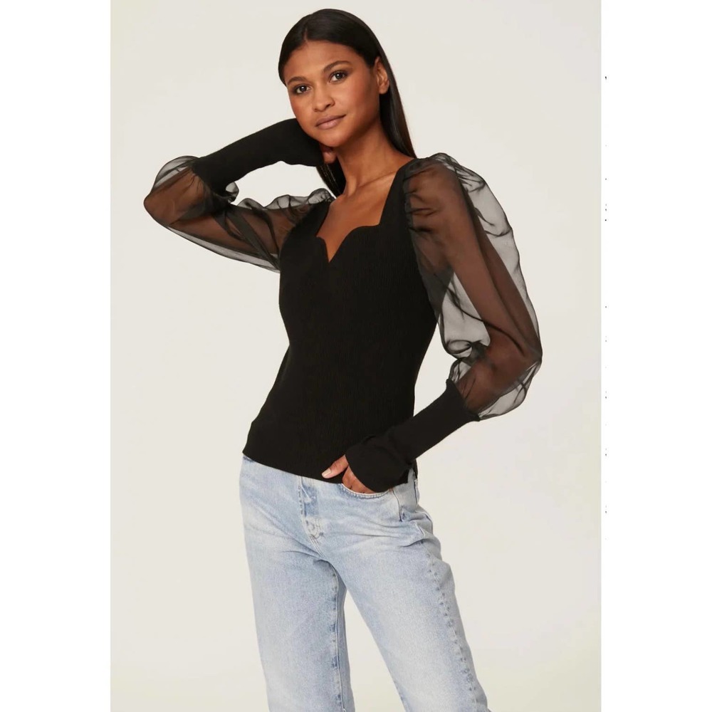 Veronica Beard Finian Mixed Media Sweatheart Top S